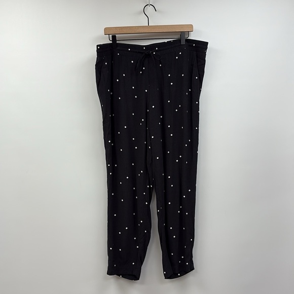 Ann Taylor LOFT Polka Dot High Rise Pull-On Tapered Pants Black Large - Picture 2 of 8